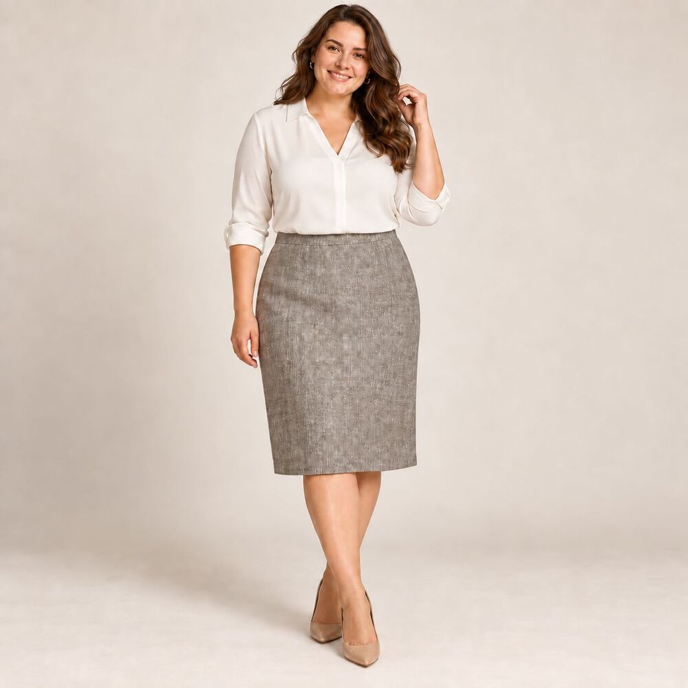 Marina Rinaldi Skirt 23 US 14 Taupe Gray Linen Silk Pencil Made in Italy Luxury